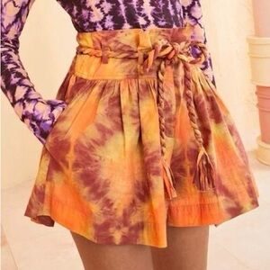 Ulla Johnson Marin Shorts Red Topaz Tie Dye Cotton Bohemian Summer Size 10